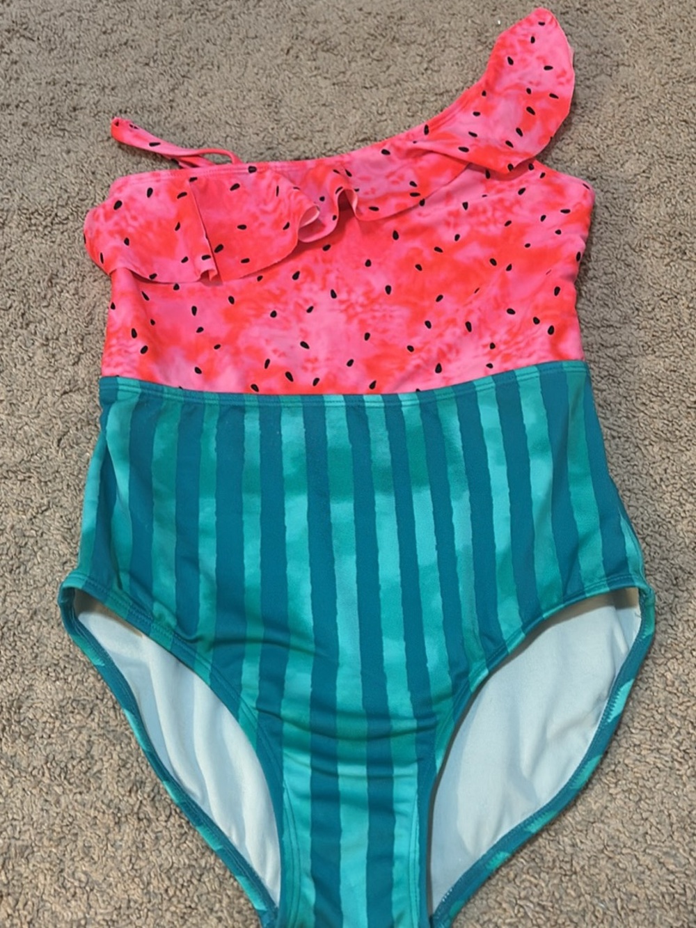 Cat & Jack Pink Watermelon One-Shoulder Girls Swimsuit